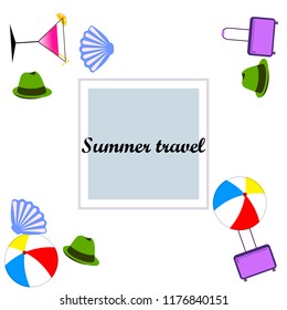 summer travel suitcase cocktail ball hat shell vector background