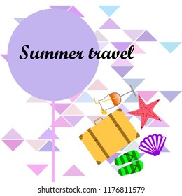 summer travel suitcase cocktail shell seashell star flip flops vector background