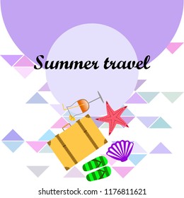 summer travel suitcase cocktail shell seashell star flip flops vector background
