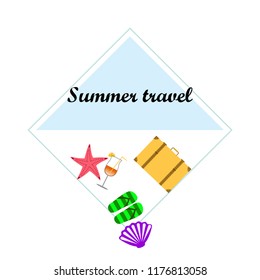 summer travel suitcase cocktail shell seashell star flip flops vector background summer travel suitcase cocktail shell seashell star flip flops vector background