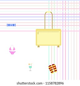 summer travel suitcase swimsuit flip flops cocktail vector background