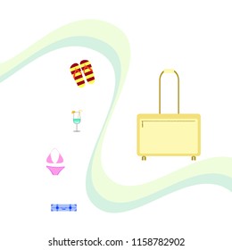 summer travel suitcase swimsuit flip flops cocktail vector background