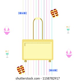 summer travel suitcase swimsuit flip flops cocktail vector background