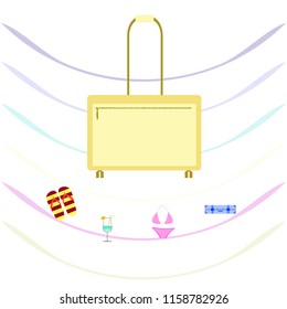 summer travel suitcase swimsuit flip flops cocktail vector background