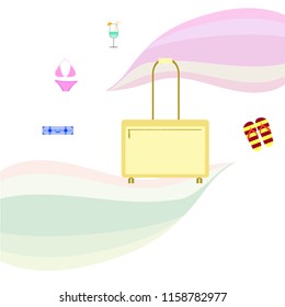 summer travel suitcase swimsuit flip flops cocktail vector background