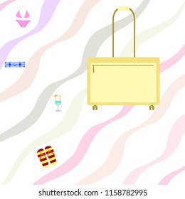 summer travel suitcase swimsuit flip flops cocktail vector background