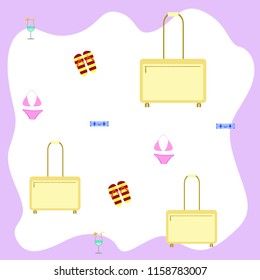 summer travel suitcase swimsuit flip flops cocktail vector background