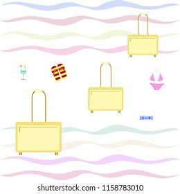 summer travel suitcase swimsuit flip flops cocktail vector background