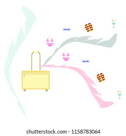 summer travel suitcase swimsuit flip flops cocktail vector background