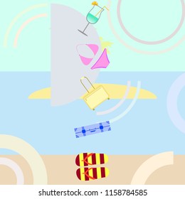 summer travel suitcase swimsuit flip flops cocktail vector background