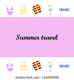 summer travel suitcase swimsuit flip flops cocktail vector background