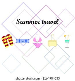 summer travel suitcase swimsuit flip flops cocktail vector background