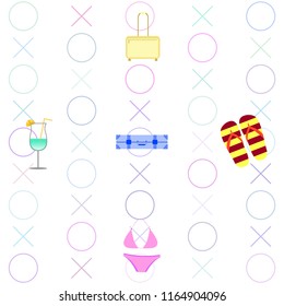 summer travel suitcase swimsuit flip flops cocktail vector background