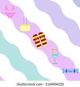 summer travel suitcase swimsuit flip flops cocktail vector background