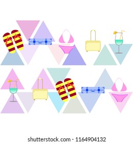 summer travel suitcase swimsuit flip flops cocktail vector background