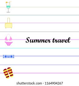 summer travel suitcase swimsuit flip flops cocktail vector background