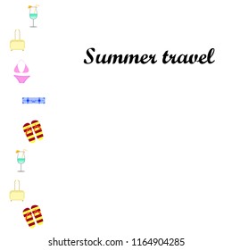 summer travel suitcase swimsuit flip flops cocktail vector background