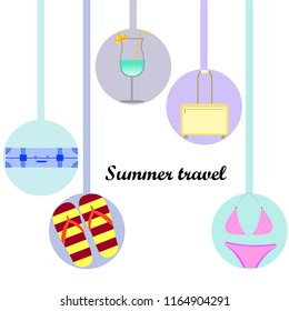 summer travel suitcase swimsuit flip flops cocktail vector background