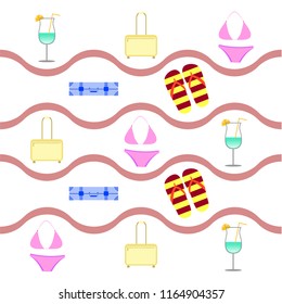 summer travel suitcase swimsuit flip flops cocktail vector background summer travel suitcase swimsuit flip flops cocktail vector background