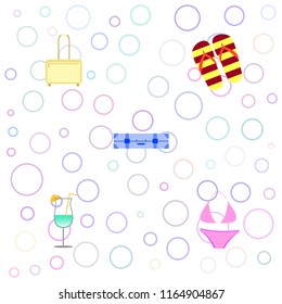 summer travel suitcase swimsuit flip flops cocktail vector background