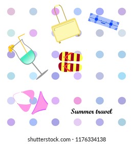 summer travel suitcase swimsuit flip flops cocktail vector background