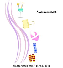 summer travel suitcase swimsuit flip flops cocktail vector background