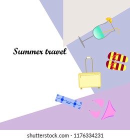 summer travel suitcase swimsuit flip flops cocktail vector background