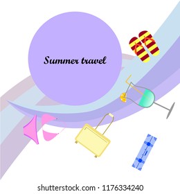 summer travel suitcase swimsuit flip flops cocktail vector background