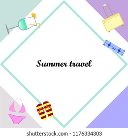 summer travel suitcase swimsuit flip flops cocktail vector background