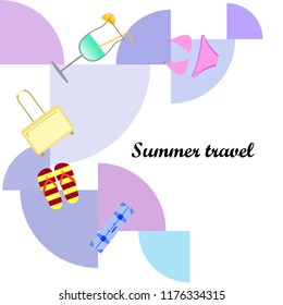 summer travel suitcase swimsuit flip flops cocktail vector background