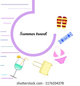 summer travel suitcase swimsuit flip flops cocktail vector background