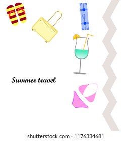 summer travel suitcase swimsuit flip flops cocktail vector background