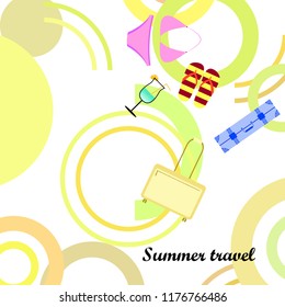 summer travel suitcase swimsuit flip flops cocktail vector background