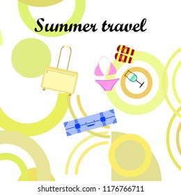 summer travel suitcase swimsuit flip flops cocktail vector background