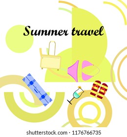 summer travel suitcase swimsuit flip flops cocktail vector background