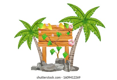 Summer travel theme, palm trees and tropical plants, vector