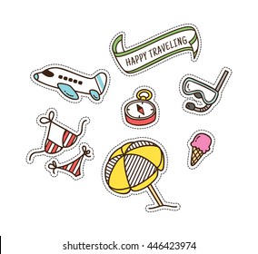 summer and travel themed cute patch isolated on white background