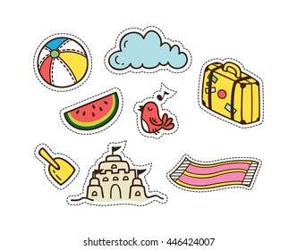 summer and travel themed cute patch isolated on white background