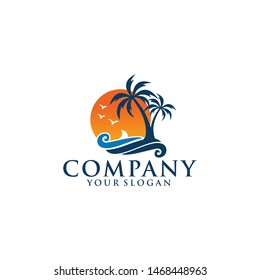 Summer Travel And Tour Agency Vector Logo Design. Beach, Sea, Sunset, Template