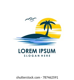 summer Travel and tour agency vector logo design. Beach, Sea, Sunset, Template