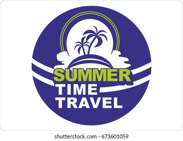 Summer travel and tourism background.Logo for travel on a sticker, poster, card, business card for a travel company.Vector icon.Picture tour in summer.