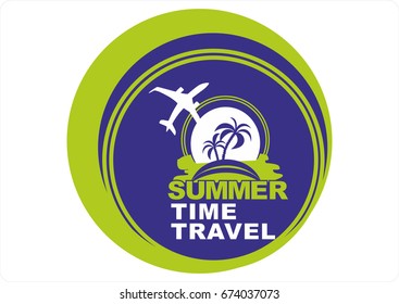 Summer travel and tourism background.Logo for travel on a sticker, poster, card, business card for a travel company.Vector icon.Picture tour in summer.