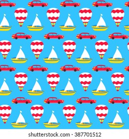 Summer travel trip seamless pattern. Vector illustration of vacation tile background.