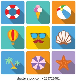 Summer travel and vacation icon collection