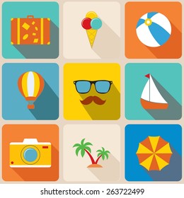 Summer travel and vacation icon collection