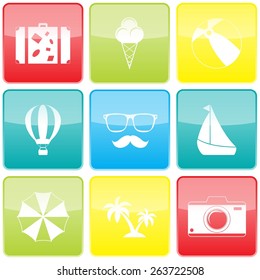 Summer travel and vacation icon collection