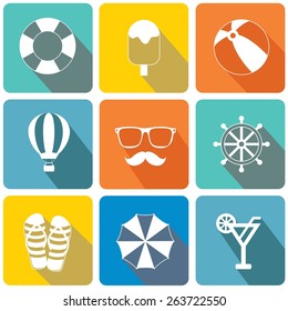 Summer travel and vacation icon collection