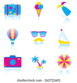 Summer travel and vacation icon collection