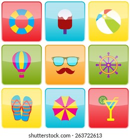 Summer travel and vacation icon collection