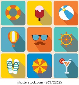 Summer travel and vacation icon collection